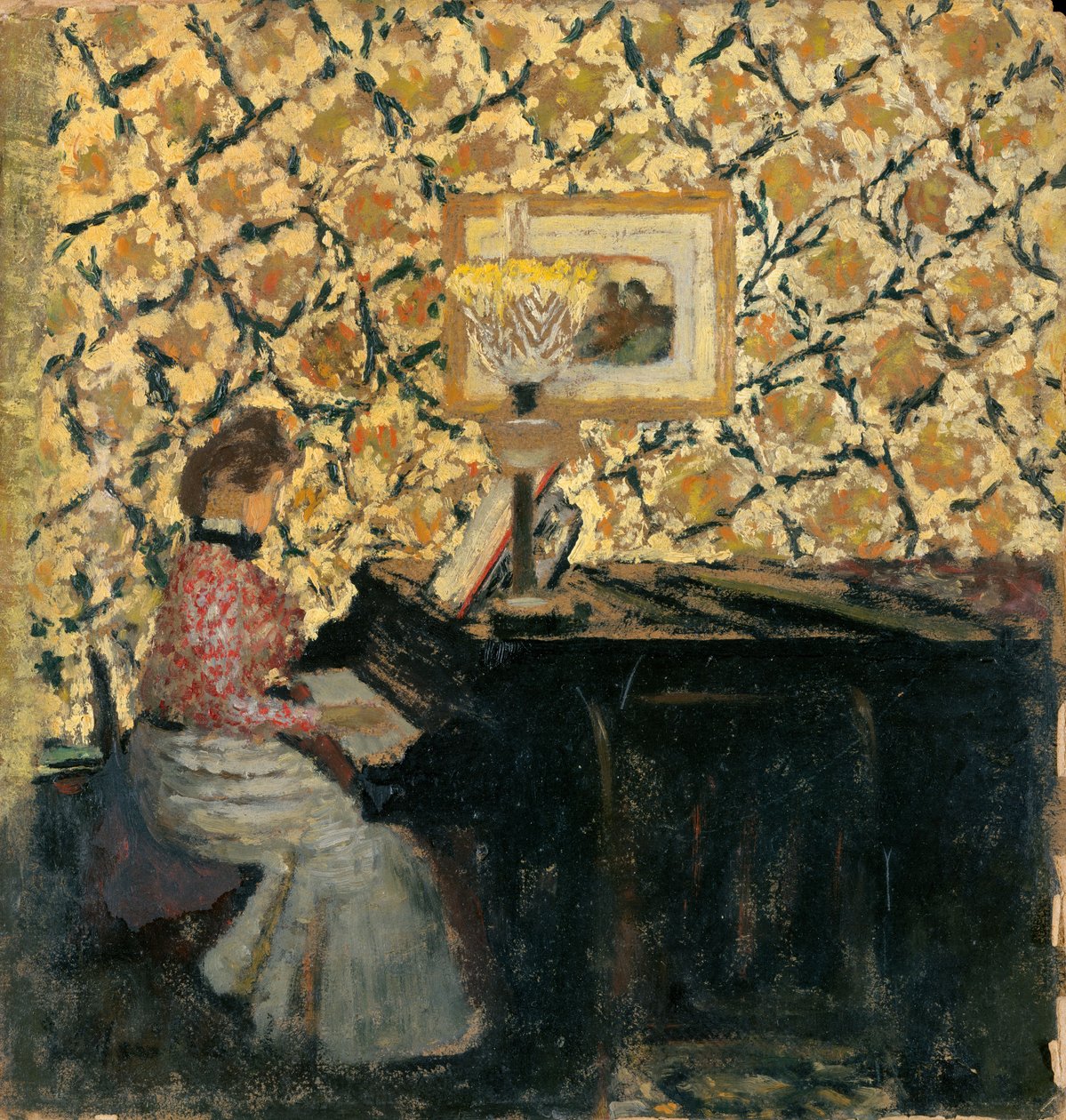 Misia pianon ääressä, 1895-96 (öljy pahville). tekijältä Edouard Vuillard
