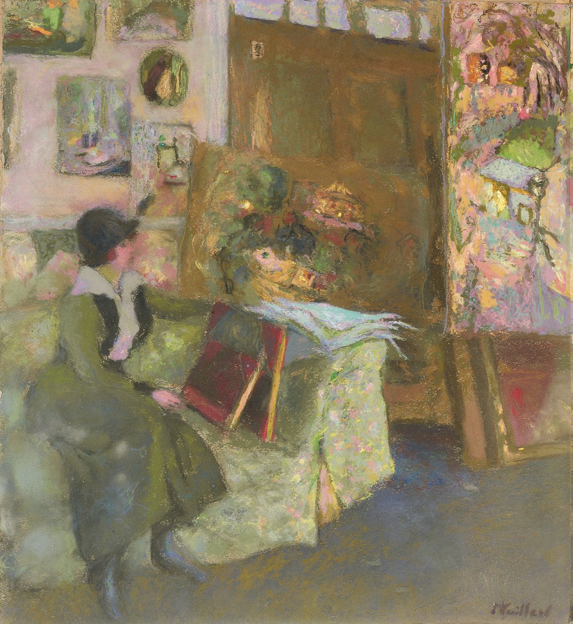 Malli vihreällä sohvalla; Le modele au divan vert, 1915 tekijältä Edouard Vuillard