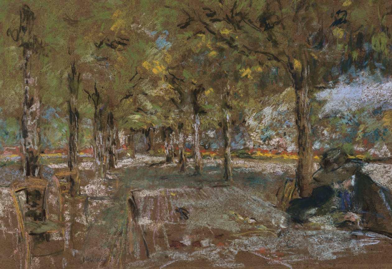 Lukeminen puiden alta Amfrevillessä, n. 1906 tekijältä Edouard Vuillard