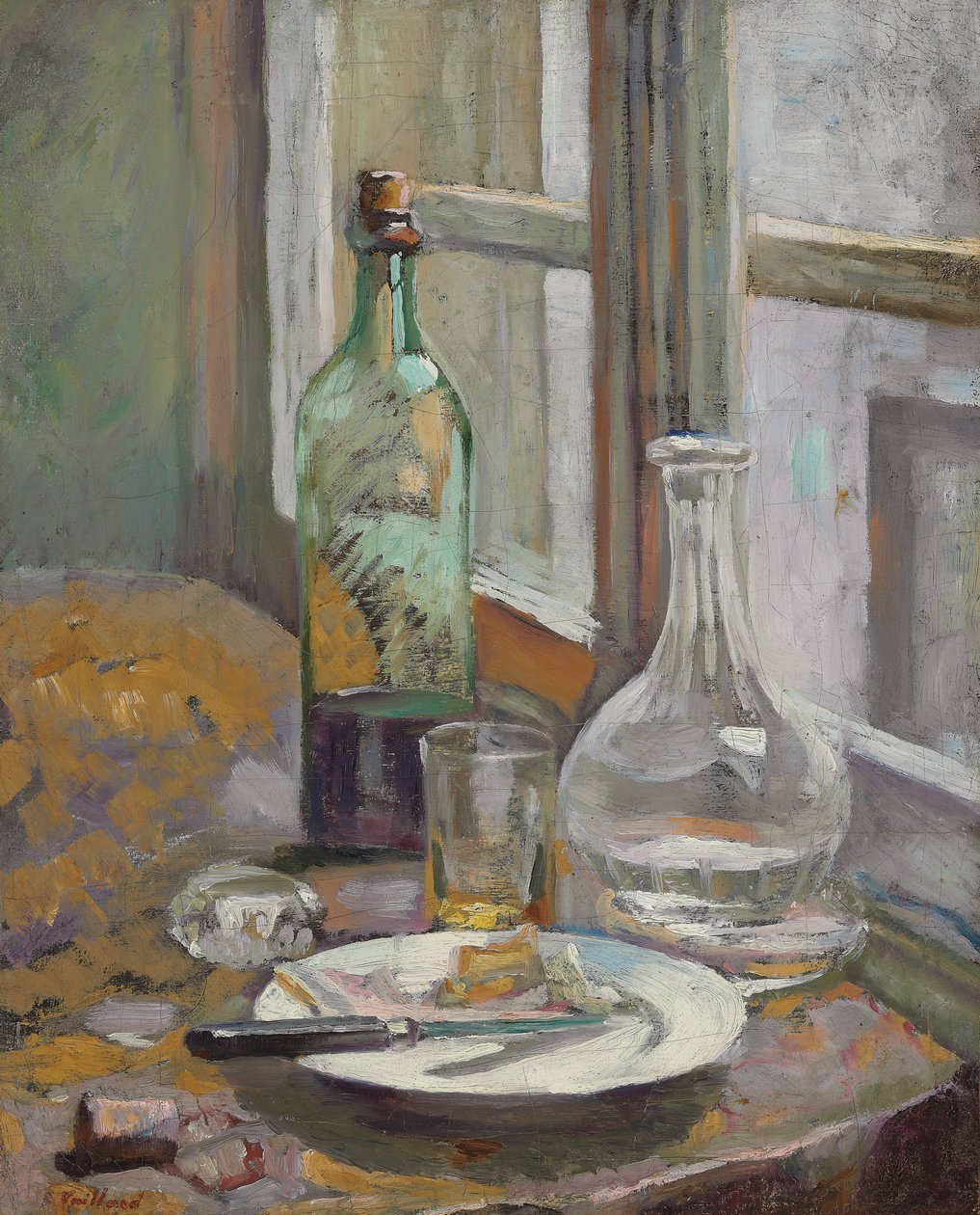 Asetelma pullon ja kannun kanssa; Asetelma pullolla ja karahvilla, n. 1889-1890 tekijältä Edouard Vuillard