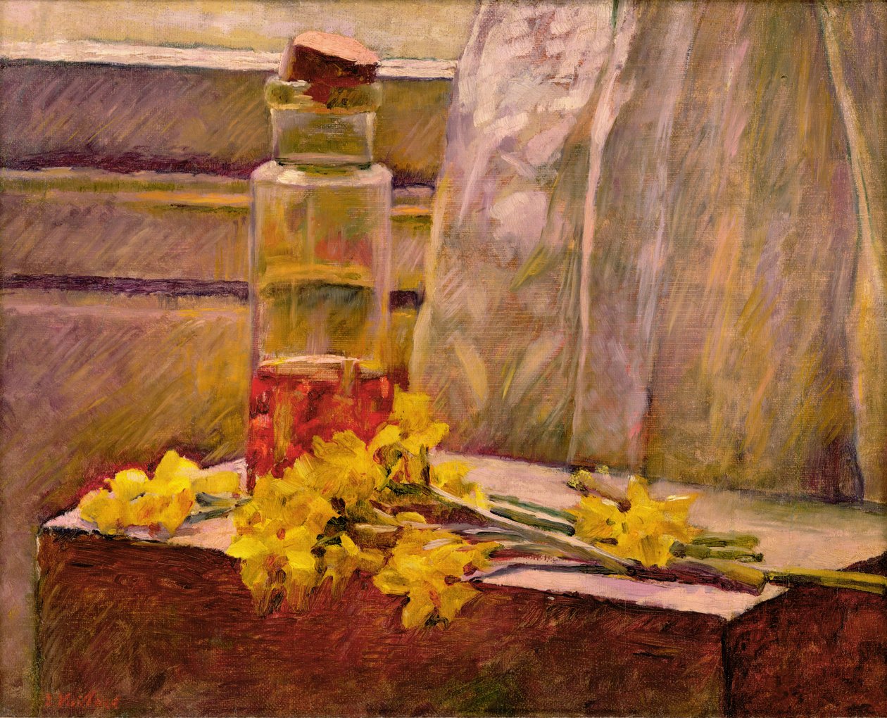 Kukkien asetelma purkilla pöydällä tekijältä Edouard Vuillard