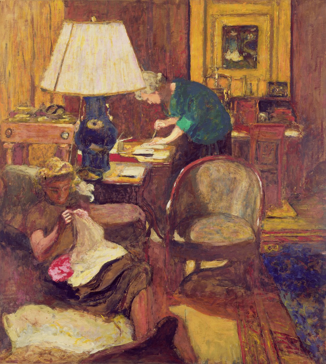 The Book Maker (öljy levylle) tekijältä Edouard Vuillard