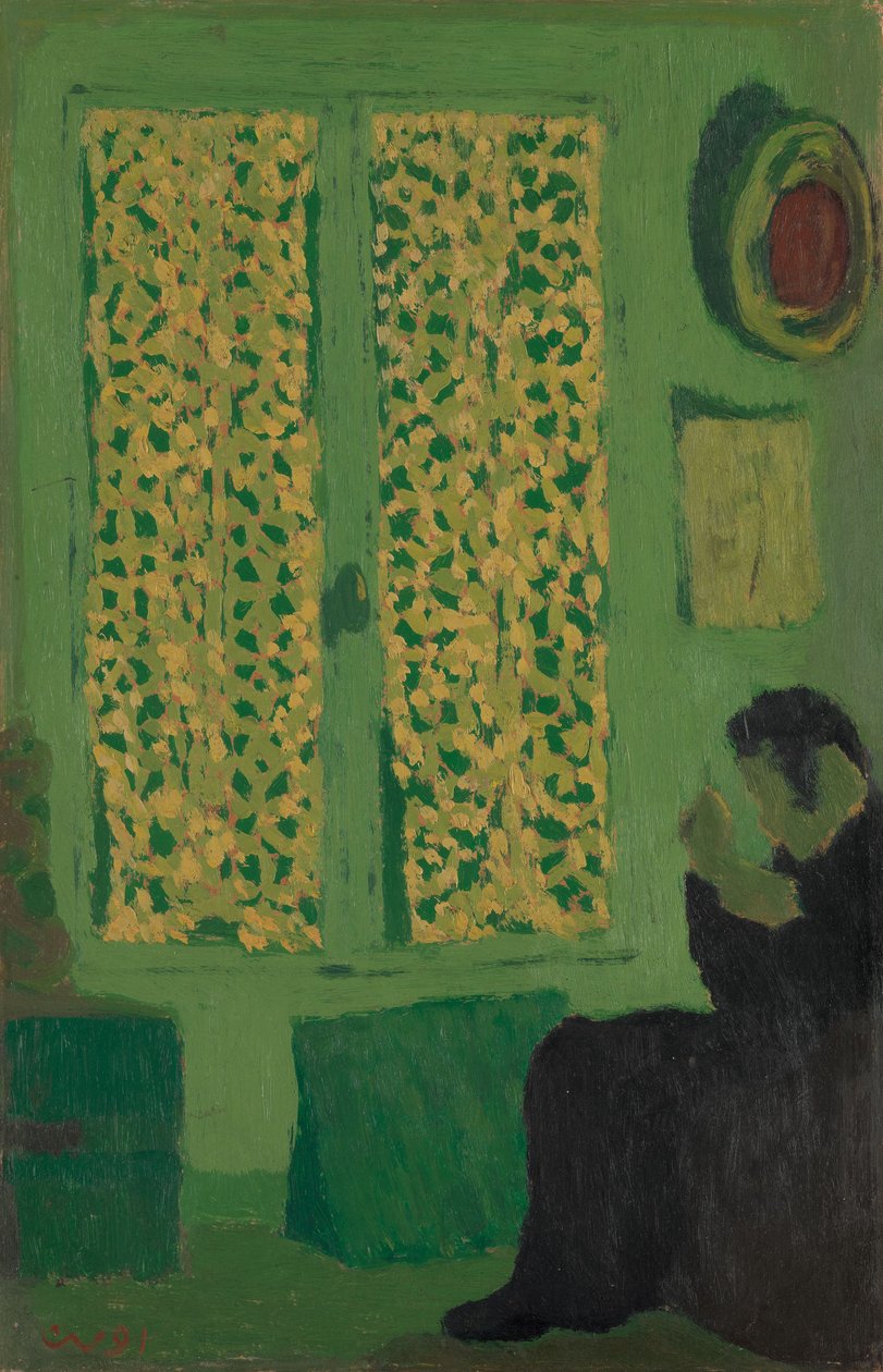 Vihreä sisätila, 1891 (öljy pahville, kiinnitetty kehtopuulle) tekijältä Edouard Vuillard