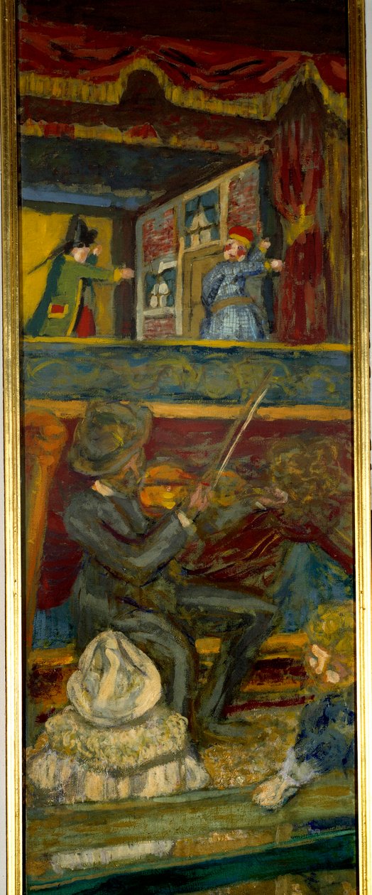 Guignol-teatteri Viulisti ja nukketeatteri (yksityiskohta) 1900-luku (öljy kankaalle) tekijältä Edouard Vuillard