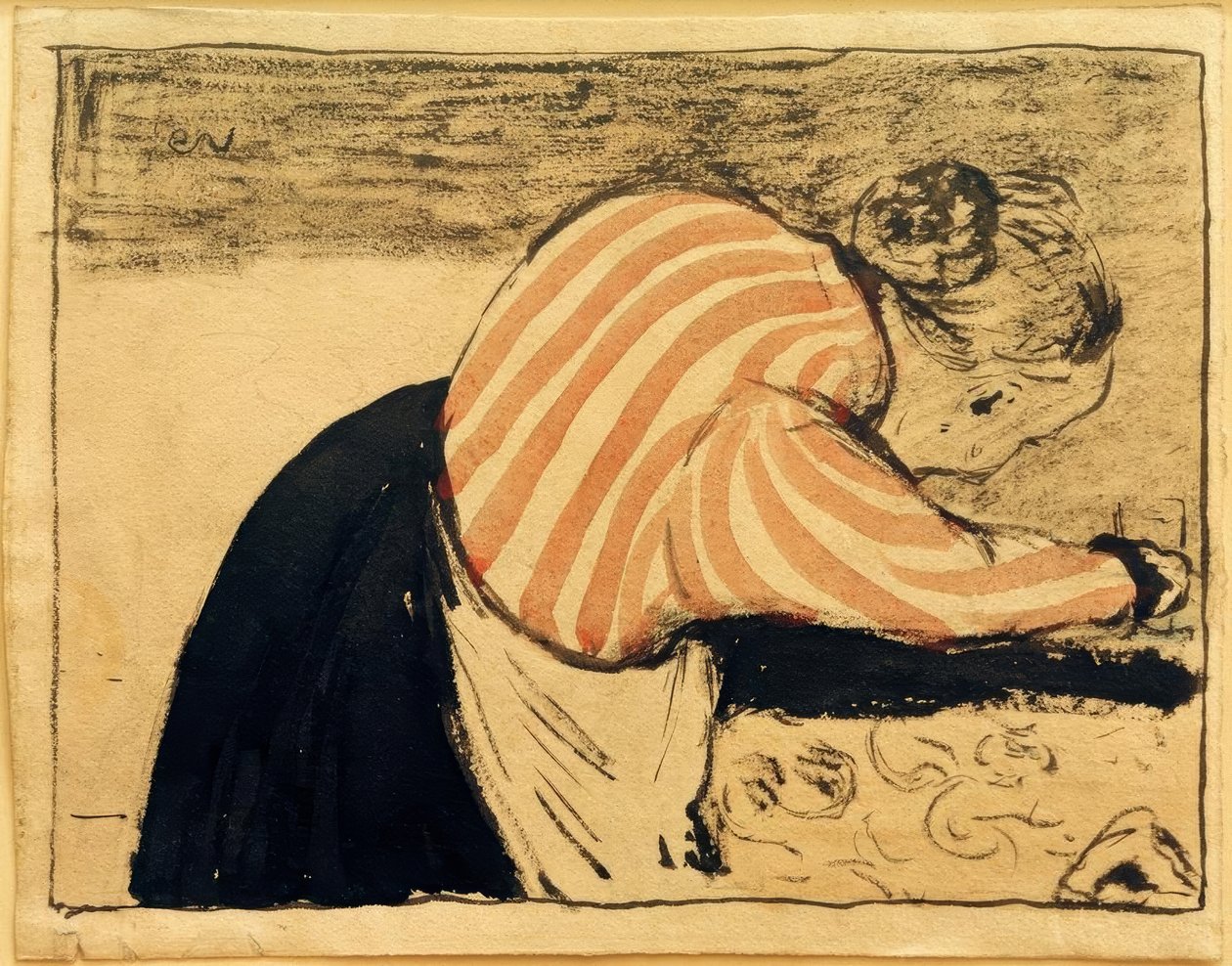 Vieille femme se penchant sur la table tekijältä Edouard Vuillard