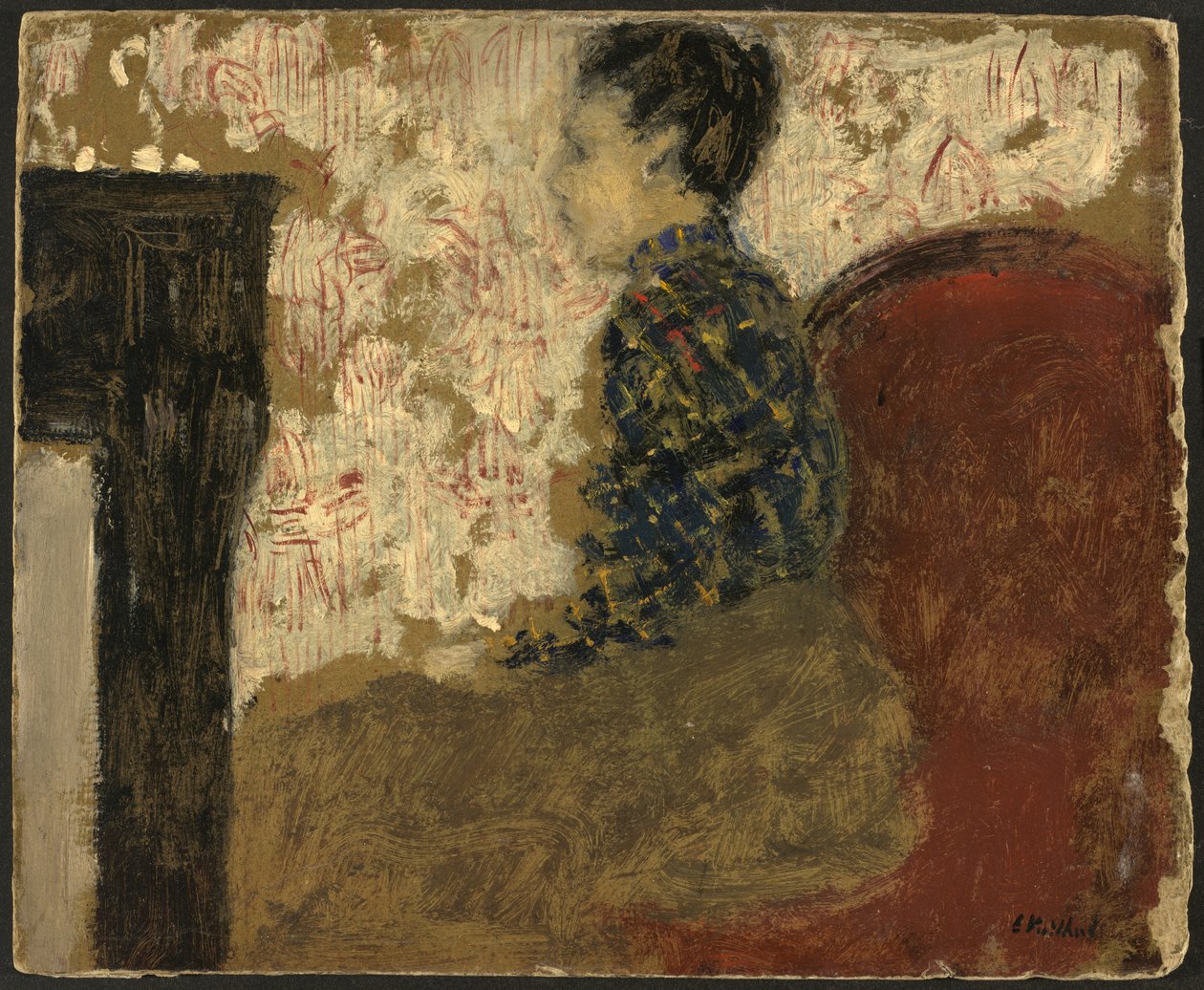 Nainen istumassa takan rannalla, n. 1894. tekijältä Edouard Vuillard