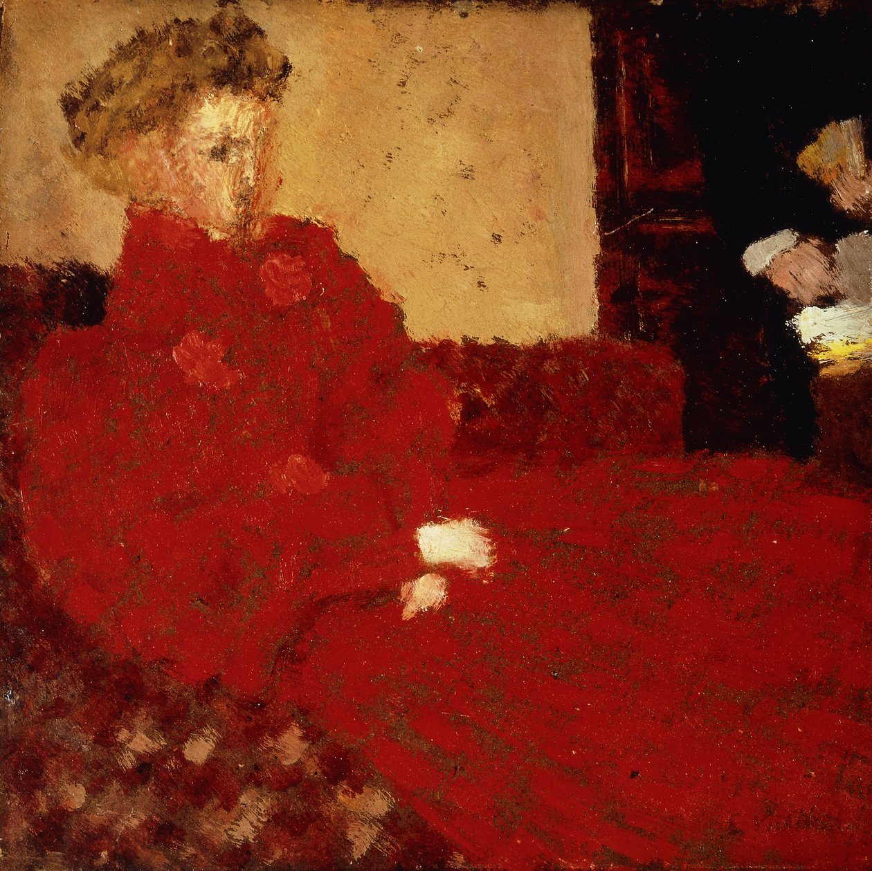 Punainen nainen, istuu; Femme en Rouge Assise, n. 1892 tekijältä Edouard Vuillard