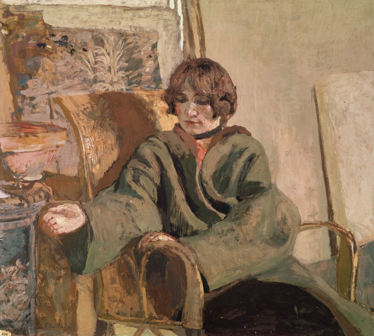 Nainen istuu lieden vieressä tekijältä Edouard Vuillard
