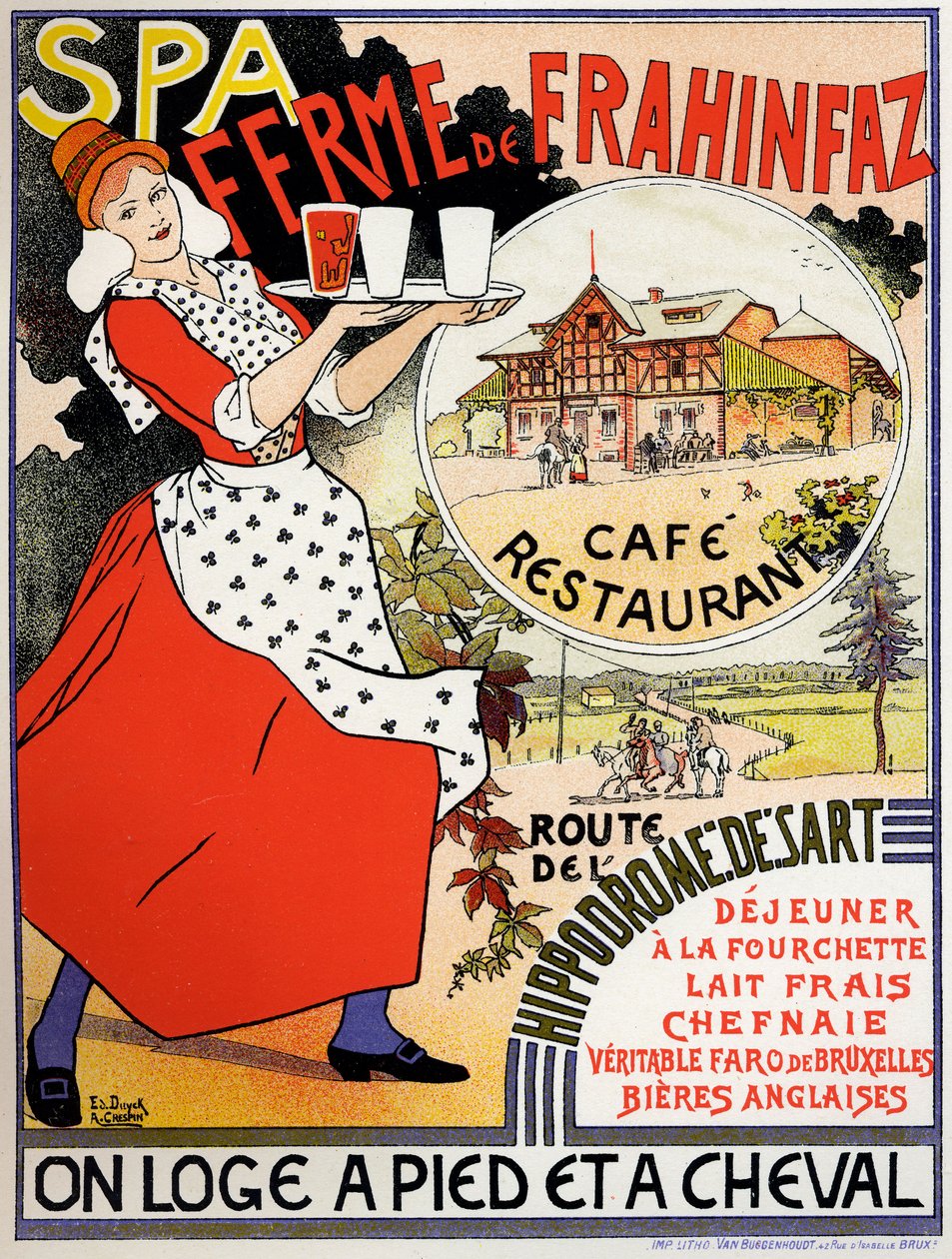 Cafe Frahinfaz maatilailmoitus, c. 1890 (juliste) tekijältä Edouard and Crespin Adolphe (1859 1944) Duyck