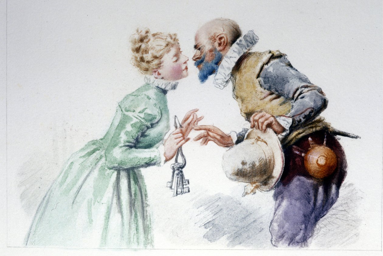 Sininen parta ja hänen seitsemän vaimoaan. Kuvitus Edouard de Beaumont tekijältä Edouard de (after) Beaumont