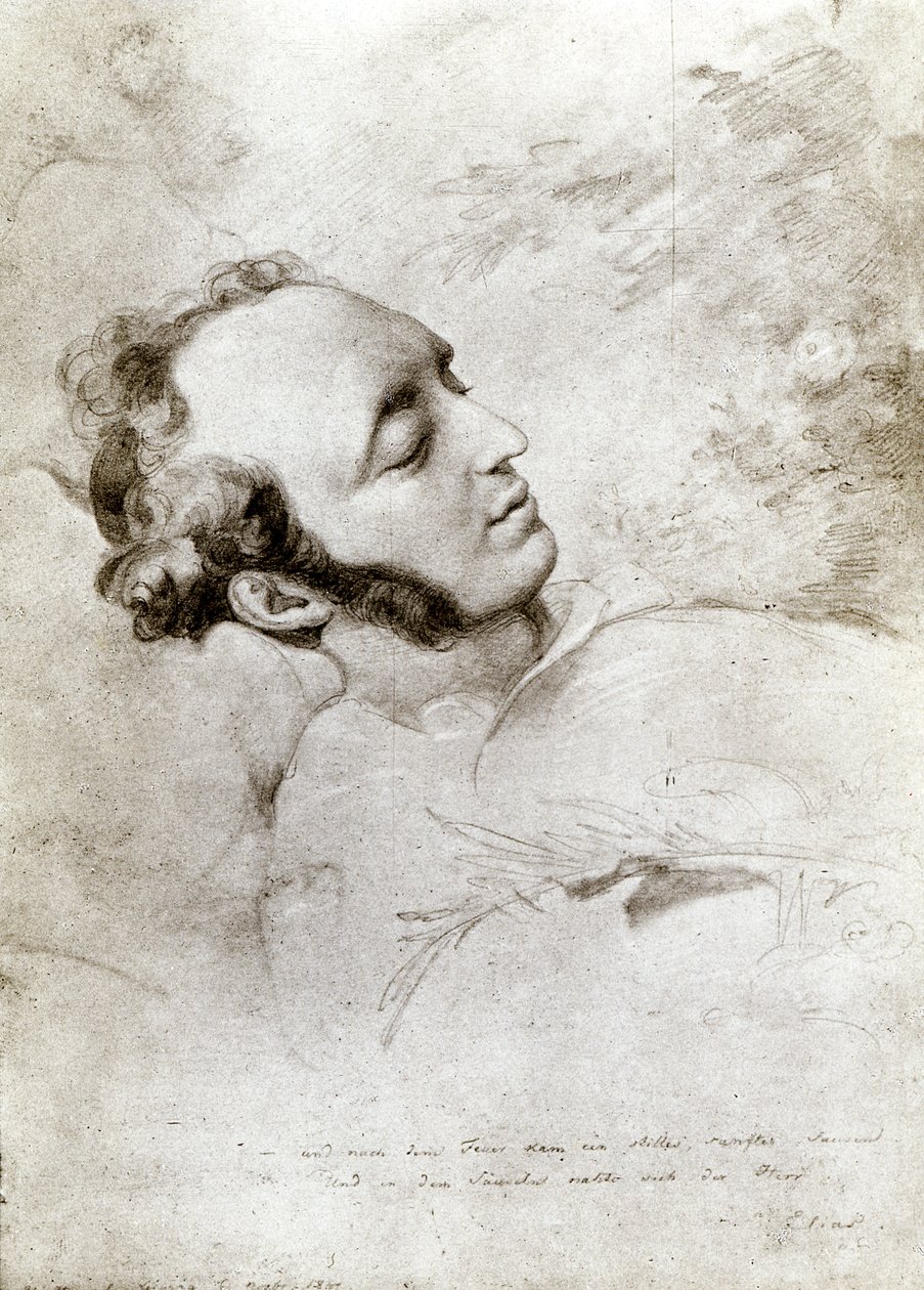 Felix Mendelssohn (1809-47) kuolinvuoteella, n. 1847 tekijältä Eduard Bendemann