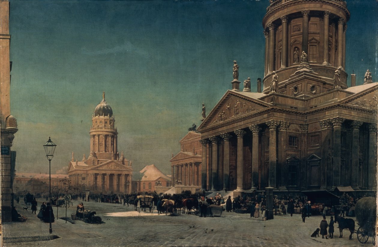 Gendarmenmarkt talvella, 1857 tekijältä Johann Philipp Eduard Gartner