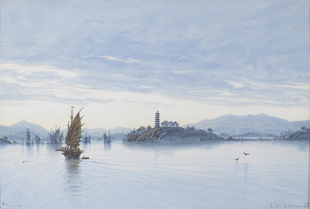 Näkymä Pearl River, Macao tekijältä Eduard Hildebrandt