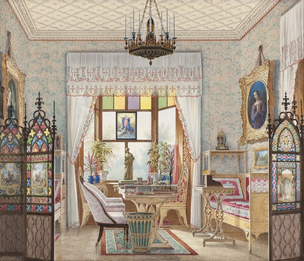 Keisarinna Alexandra Feodorovnan olohuone, Cottage Palace, Pietari, Venäjä tekijältä Eduard Hau