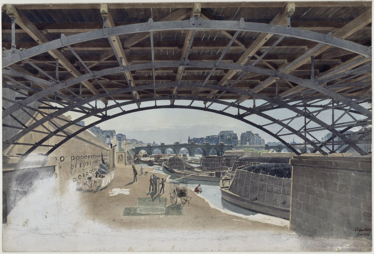 Pont des Artsin alla, näkymä Pont-Neufille ja Seinen saarelle Pariisissa tekijältä Eduard Gaertner