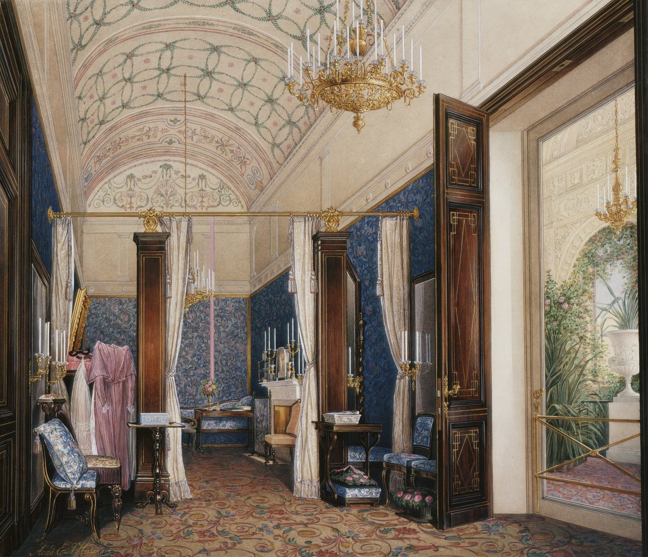 Talvipalatsin sisätilat. Keisarinna Aleksandra Fjodorovnan pukuhuone, 1871 tekijältä Eduard Hau