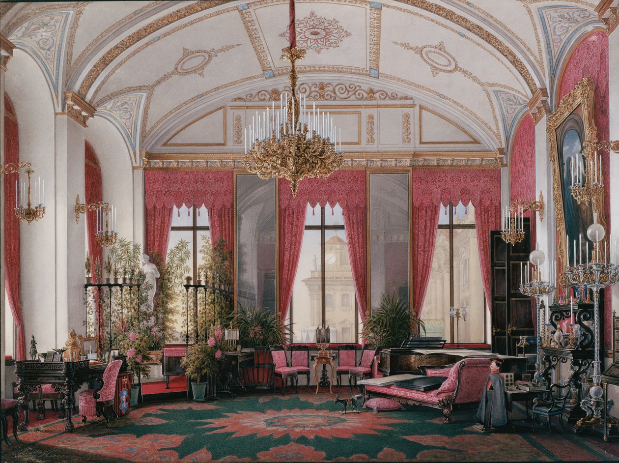 Talvipalatsin sisätilat. Keisarinna Maria Aleksandrovnan vadelmatutkimus, 1860-luku tekijältä Eduard Hau