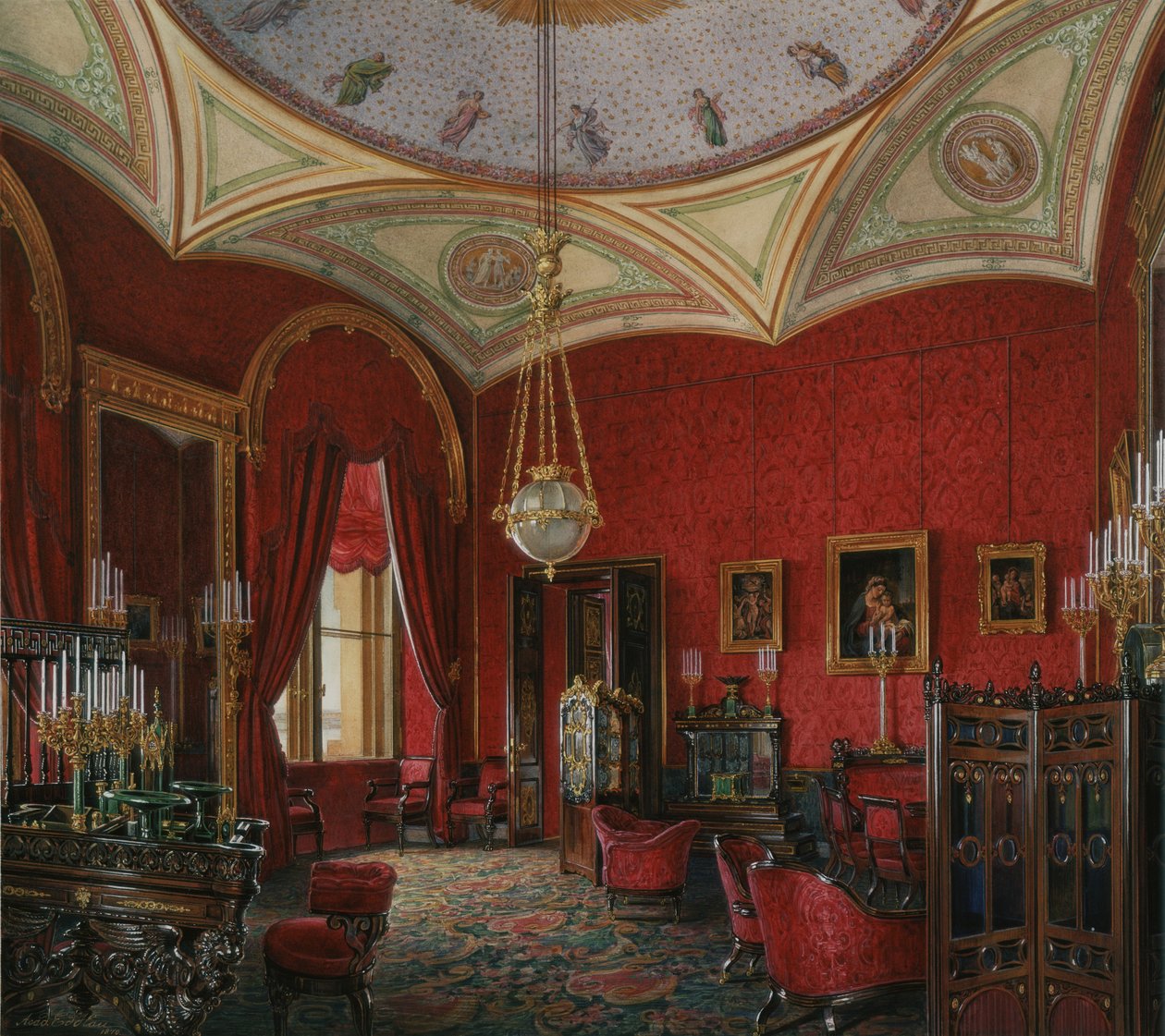 Talvipalatsin sisätilat. Keisarinna Aleksandra Fjodorovnan tutkimus, 1800-luvun puoliväli. tekijältä Eduard Hau
