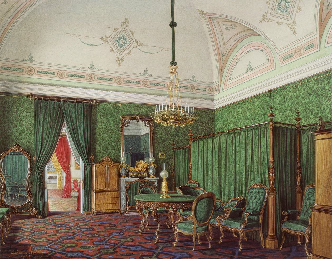 Talvipalatsin sisätilat. Kolmas varattu asunto. Makuuhuone, 1873 tekijältä Eduard Hau