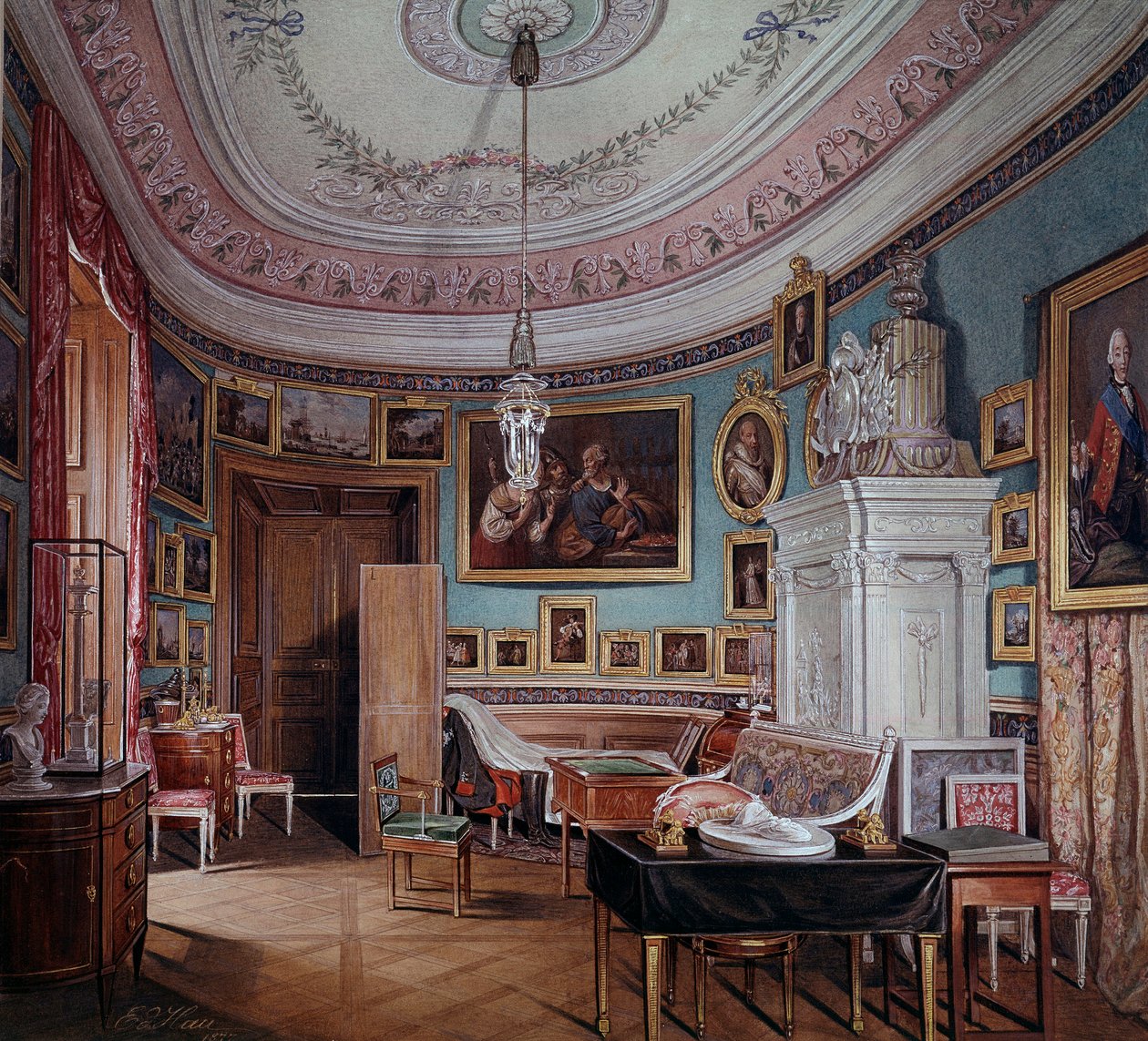 Näkymä Paavali I:n (1754-1801) huoneesta Gatchina-akvarelli Eduard (Edward) Hau (1807-1870) 1877 Pietari, Eremitaaši tekijältä Eduard Hau