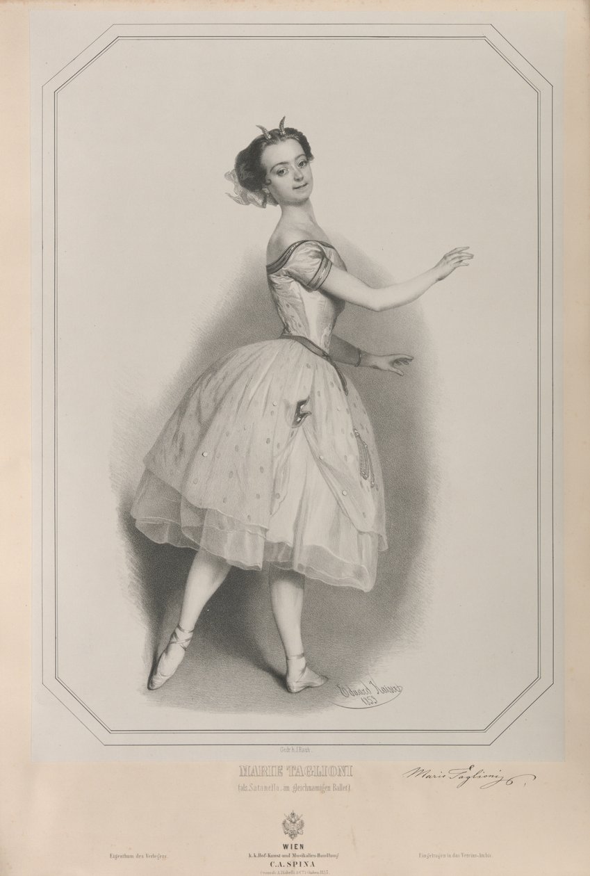 Balerina Marie Taglionin muotokuva 1804-1884 Satanellana, 1853. tekijältä Eduard Kaiser