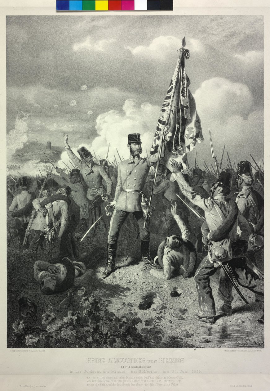 Prinssi Alexander Hessenin k. k. kenttämarsalkka luutnantti taistelussa Minciolla Solferinossa 24. päivänä. kesäkuuta 1859 tekijältä Eduard Kaiser