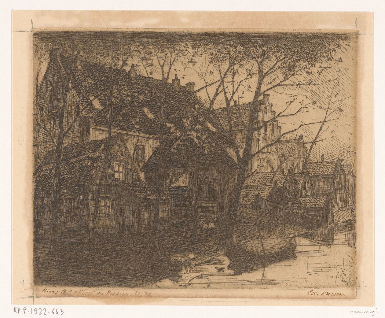 Talojen selät veden varrella tekijältä Eduard Karsen (signed by artist)