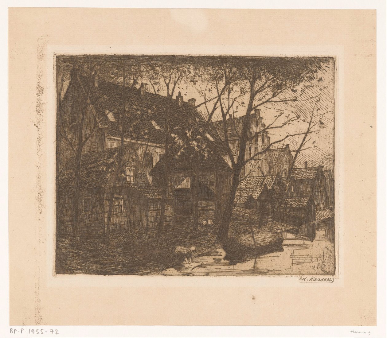 Talojen selät veden varrella tekijältä Eduard Karsen (signed by artist)