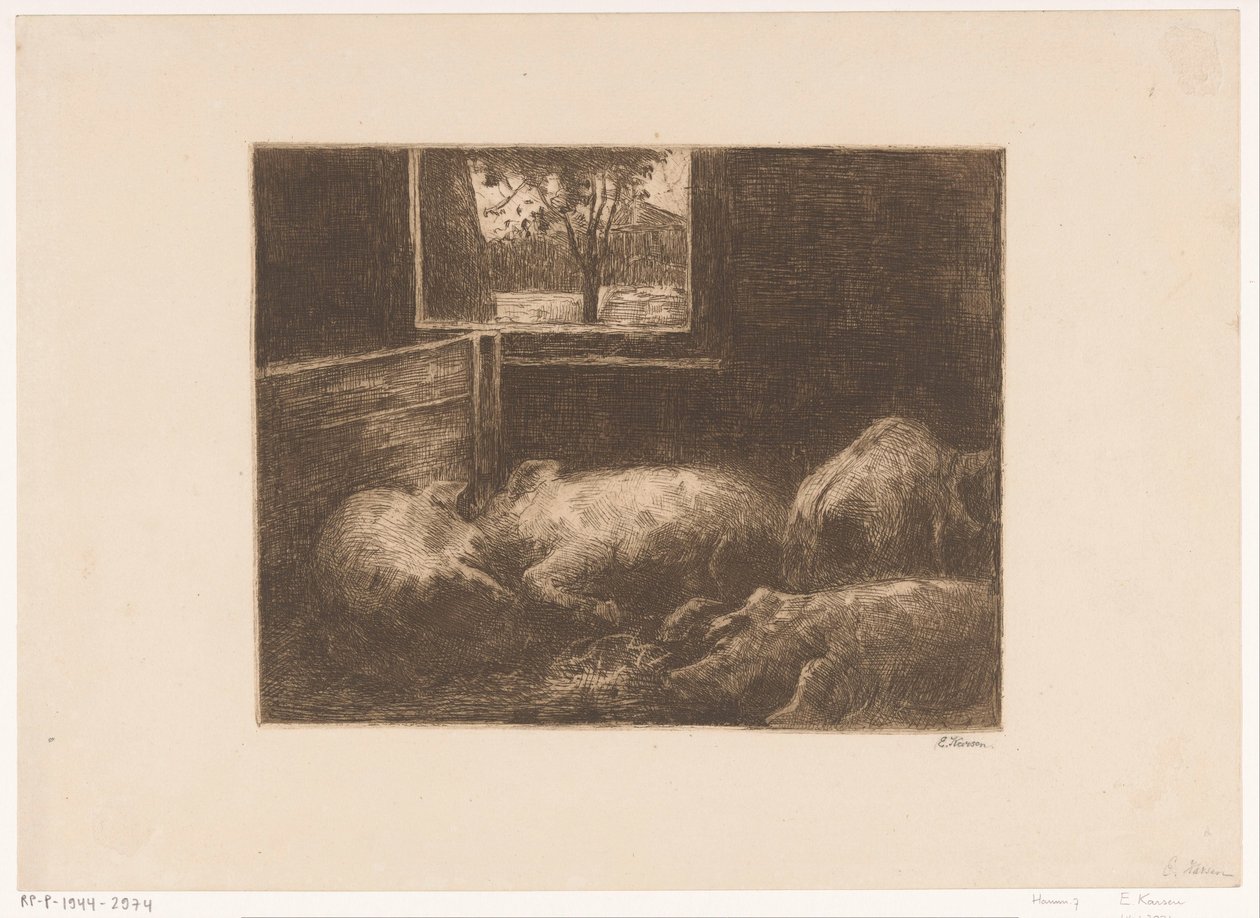 Sikoja tallissa tekijältä Eduard Karsen (signed by artist)