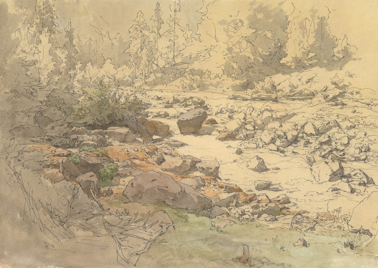Maisema kallioilla joessa lähellä Kronauta, 1800-luvun alku. tekijältä Eduard Peithner von Lichtenfels