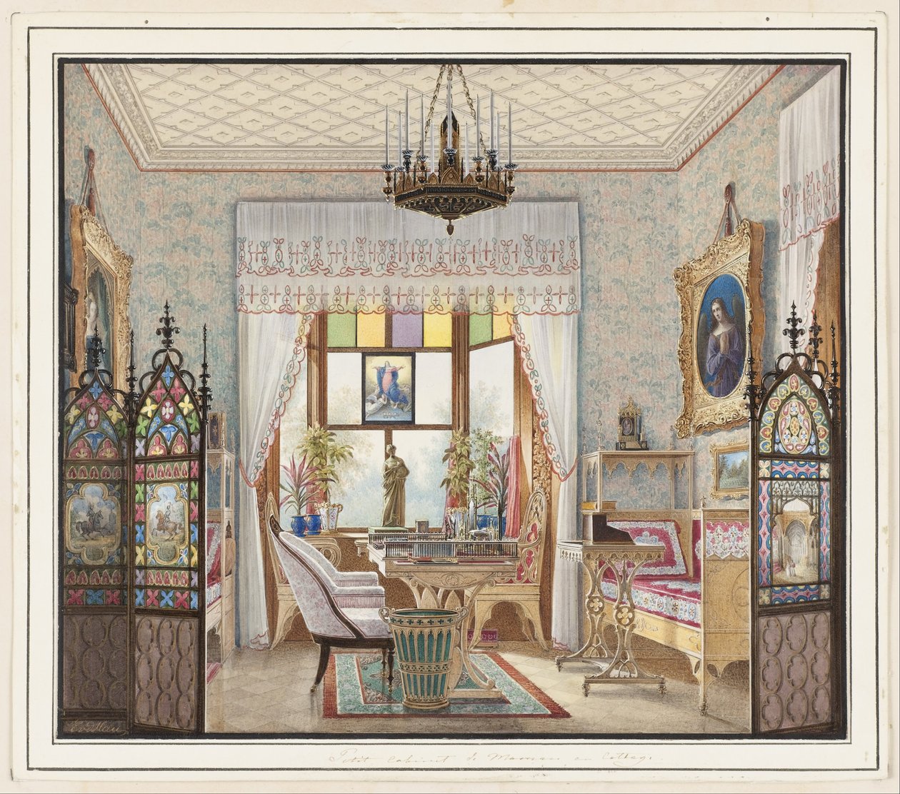 Keisarinna Alexandra Feodorovnan olohuone, Cottage Palace, Pietari, Venäjä tekijältä Eduard Petrovich Hau