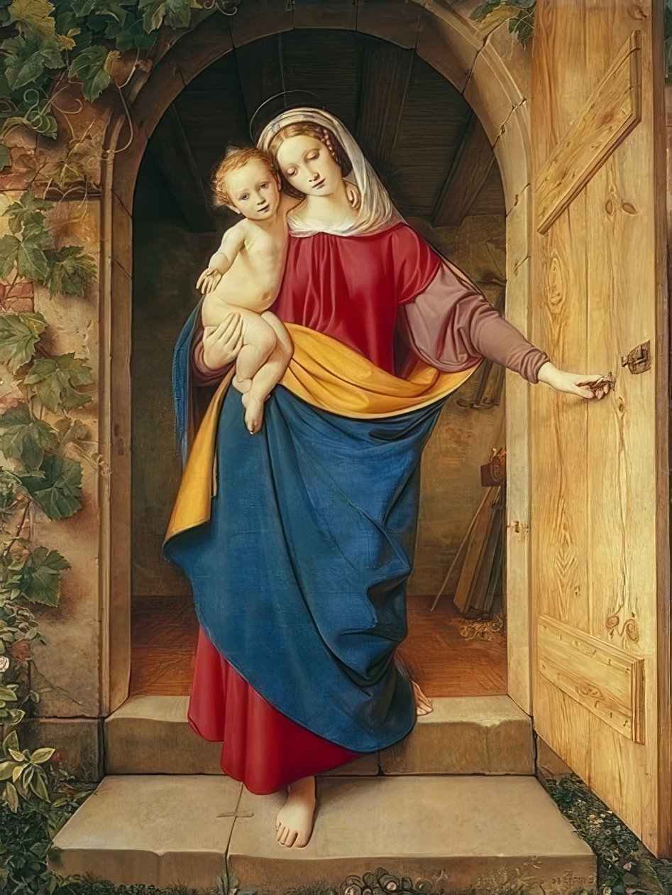 Madonna työpajan ovessa. 1832 tekijältä Eduard Steinbruck