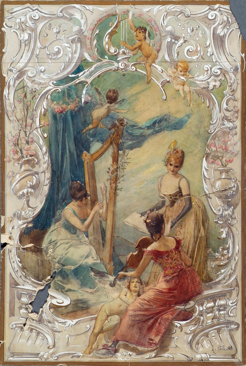 Laulaminen (luonnos seinämaalaukseen Varieté Ronacherissa, Wienissä) tekijältä Eduard Veith