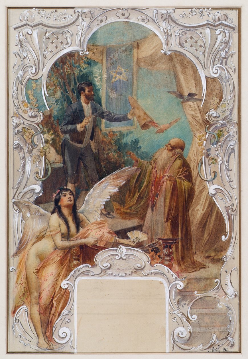 Conjurer (luonnos seinämaalaukseen Varieté Ronacherissa, Wienissä) tekijältä Eduard Veith