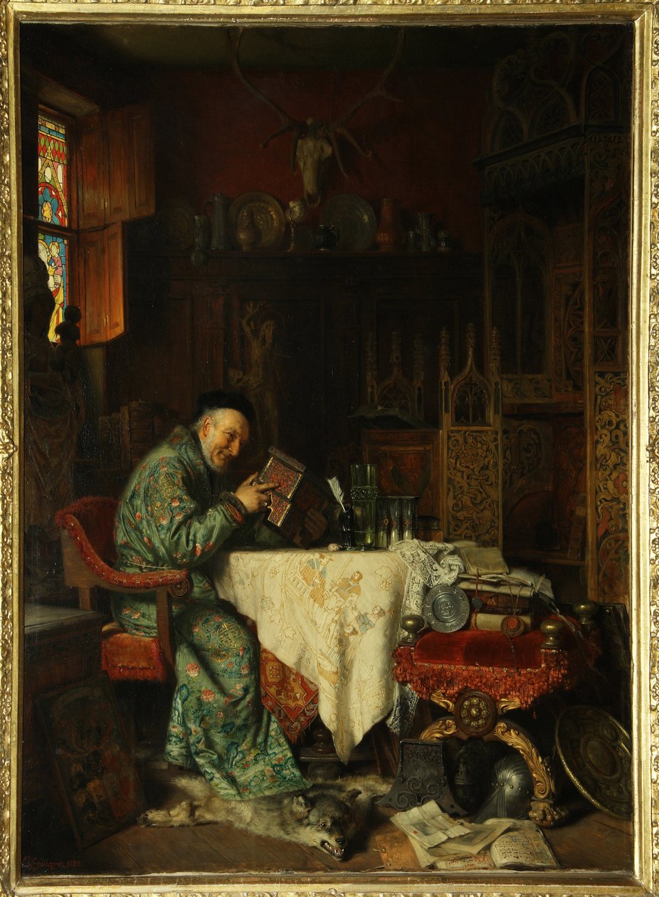Keräilijä (panttilainausmies) - Eduard von Gruetznerin (1846-1925) maalaus öljy kankaalle tekijältä Eduard von Grutzner