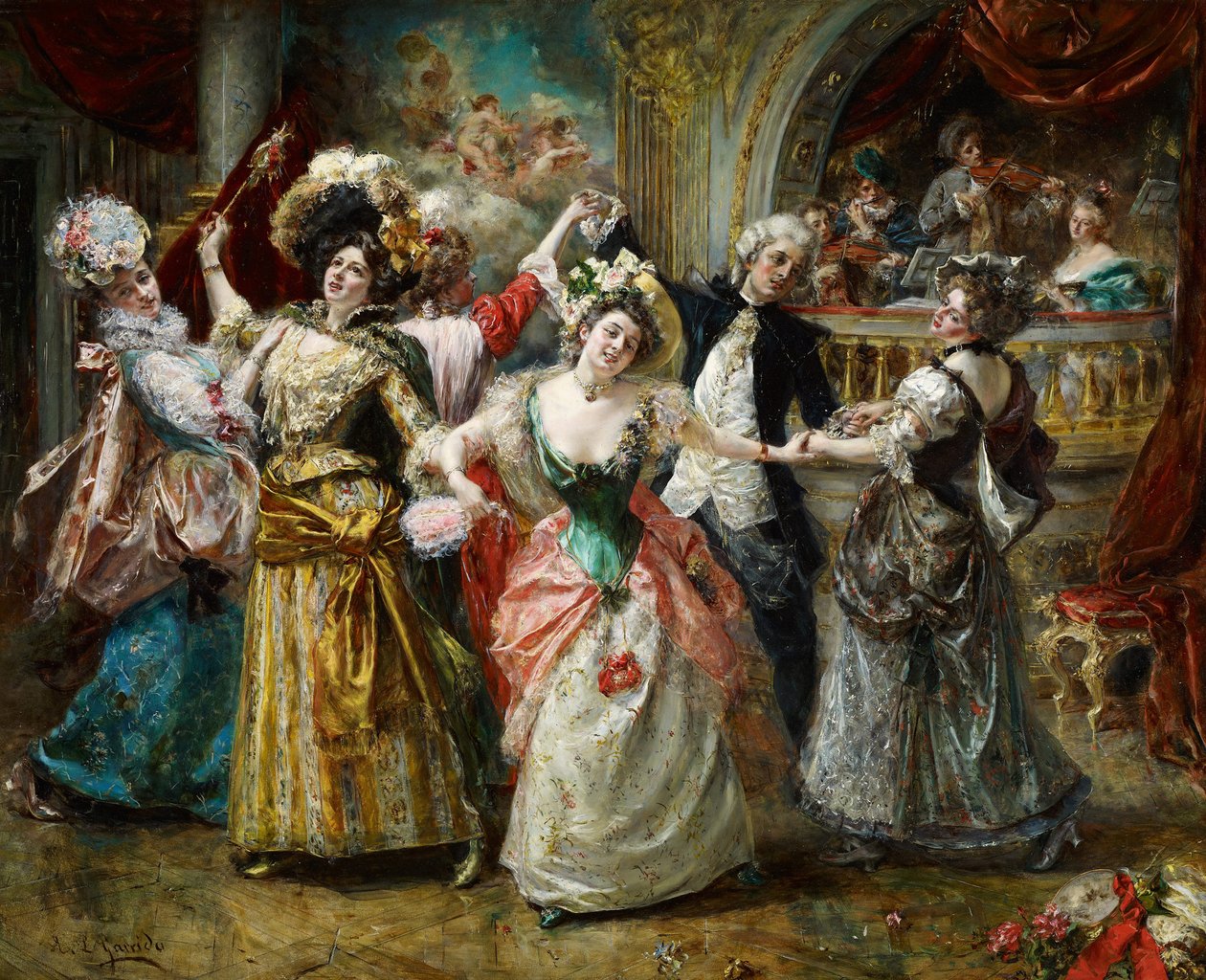 The Beau at the Soiree - Garrido, Eduardo Leon (1856-1949) - Öljy puulle - 80,5x100 - Museo Carmen Thyssen, Málaga tekijältä Eduardo Leon Garrido