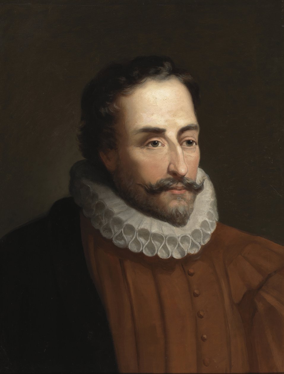 Muotokuva Miguel de Cervantesista (1547-1616), runoilija ja dramaturge espagnol - Akateeminen taide: Miguel de Cervantes Saavedran (1547-1615) muotokuva Balaca y Orejas-Canseco, Eduardo (1840-1914), Oil kankaalla noin 1877. , 58x46. Royal Academy of Histor tekijältä Eduardo Balaca y Canseco