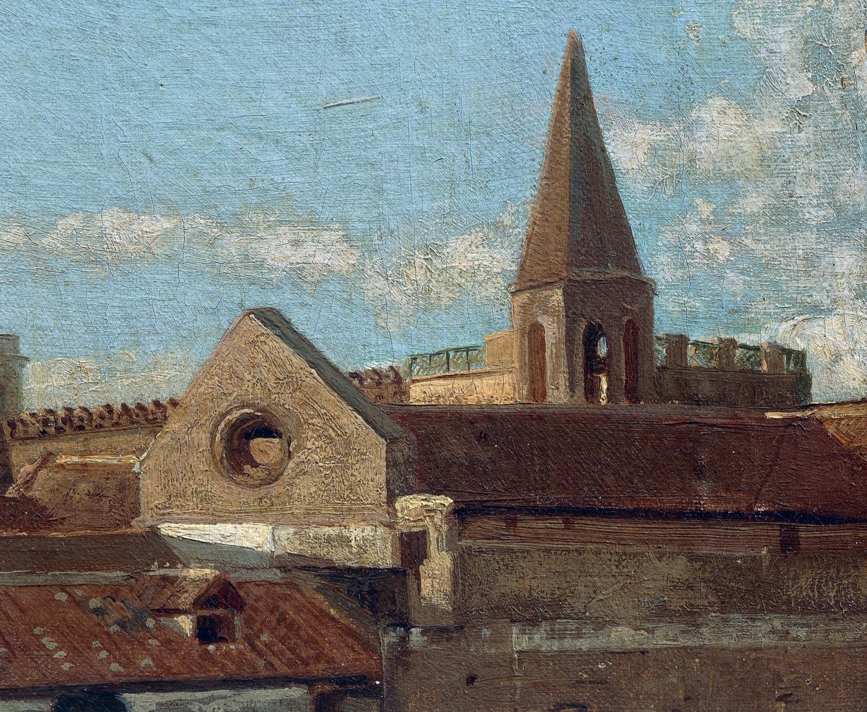 Terassi, Edoardo Dalbono (1841-1915), öljy paneelille, 45x30 cm. Yksityiskohta. tekijältä Eduardo Dalbono