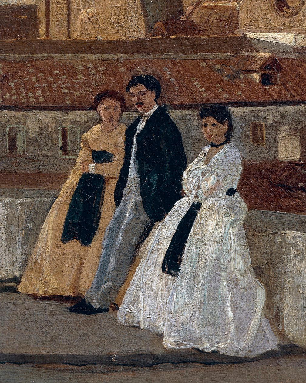 Terassi, Edoardo Dalbono (1841-1915), öljy paneelille, 45x30 cm. Yksityiskohta. tekijältä Eduardo Dalbono