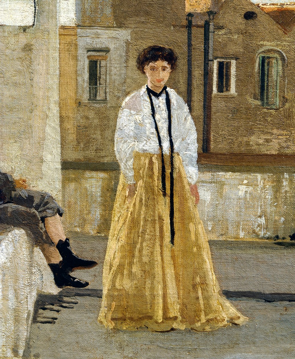 Terassi, Edoardo Dalbono (1841-1915), öljy paneelille, 45x30 cm. Yksityiskohta. tekijältä Eduardo Dalbono