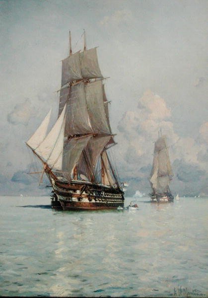 A Squadron o Sail tulossa ankkuriin (öljy kankaalle) tekijältä Eduardo de Martino