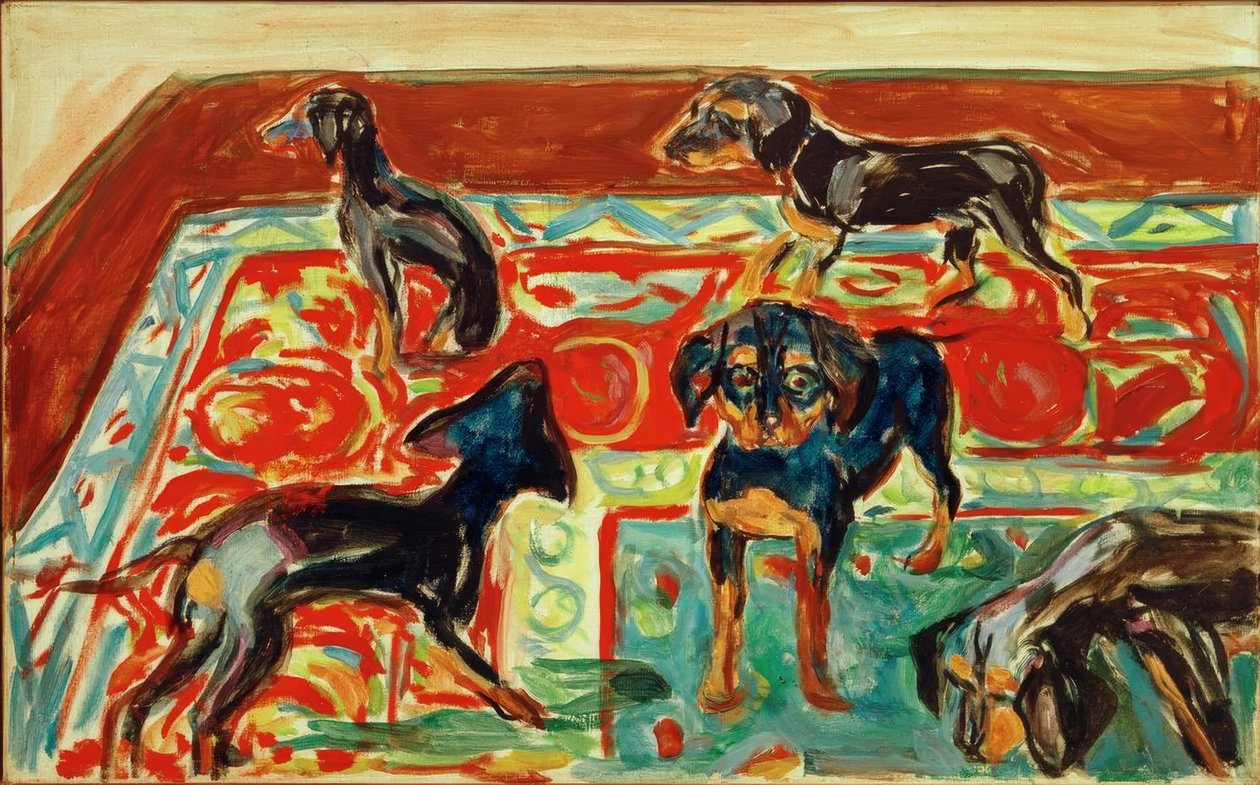Fünf Welpen auf dem Teppich tekijältä Edvard Munch