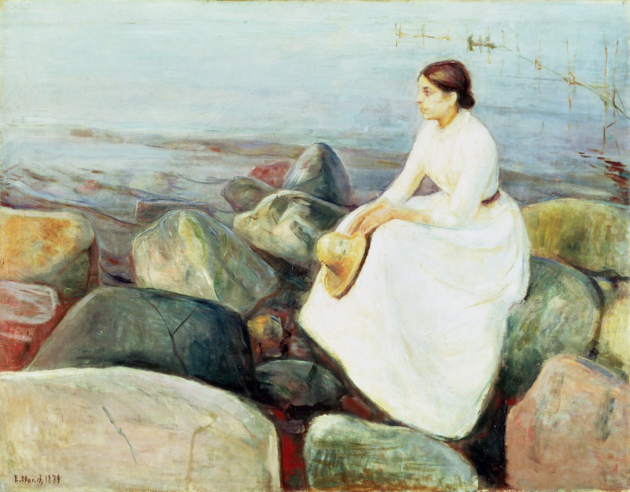 Inger rannalla tai ilta (Kesäyö meren rannalla, 1889) tekijältä Edvard Munch