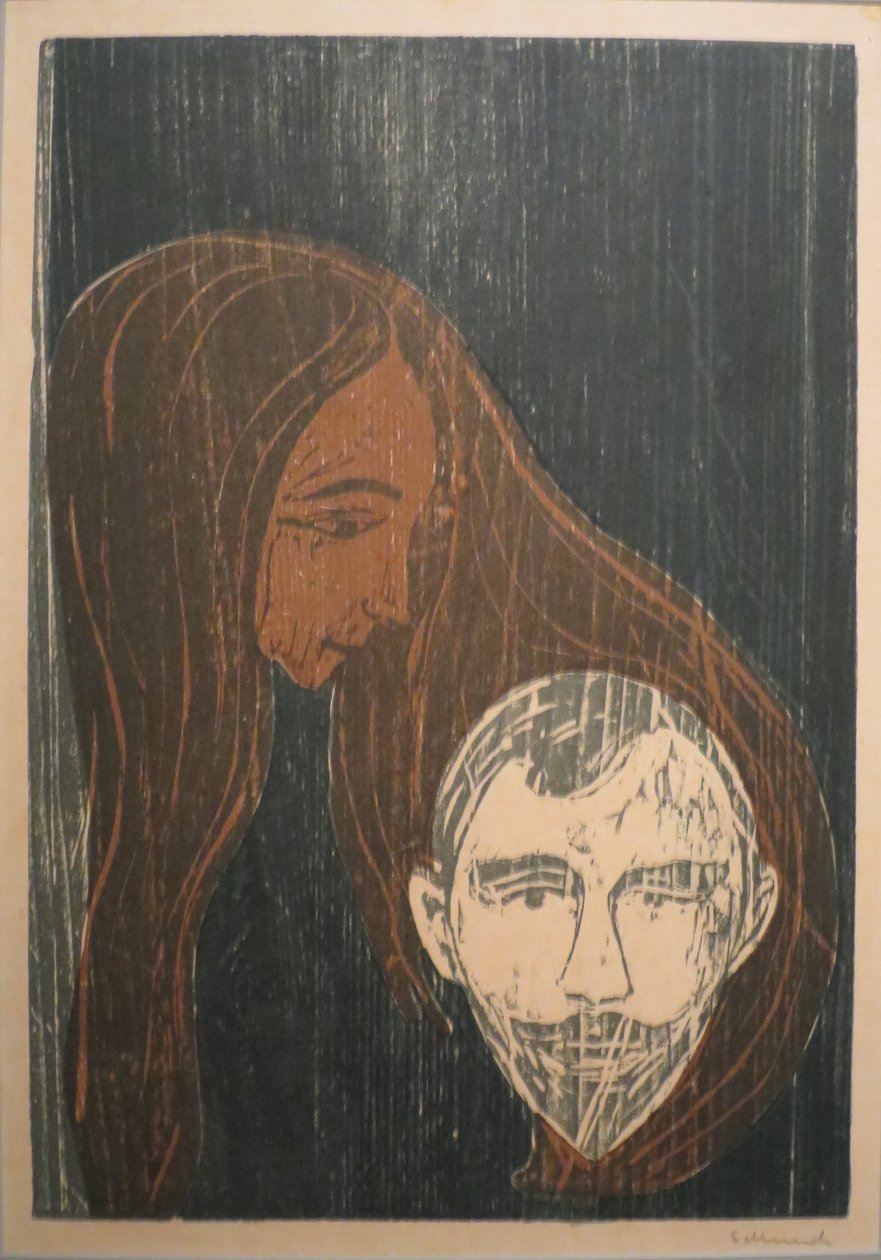 Miehen pää naisen hiuksissa tekijältä Edvard Munch