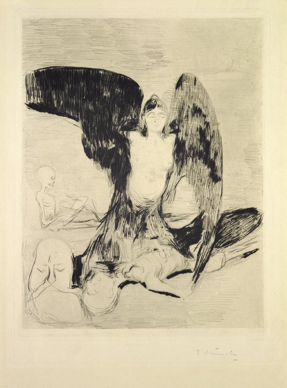 Vampyyri, 1894 (intialainen muste paperille) tekijältä Edvard Munch