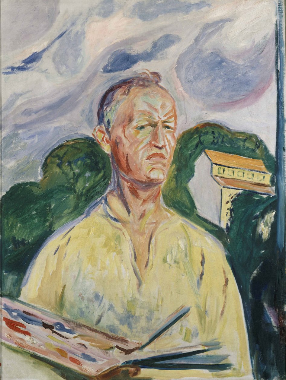 "Omamuotokuva paletilla" (Omamuotokuva paletilla) Edvard Munchin (1863-1944) maalaus 1926 Yksityinen kokoelma tekijältä Edvard Munch