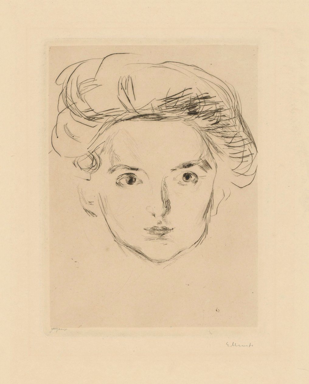Berliiniläinen kokotti (tytön pää) tekijältä Edvard Munch