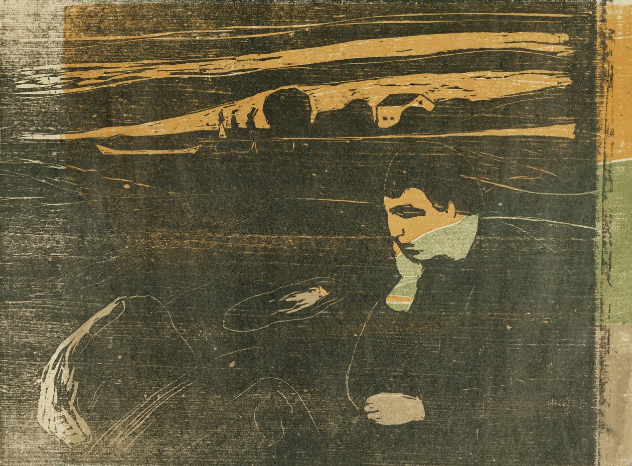 Ilta, melankolia: Rannalla; Abend Melancholie: Am Strand (SCH. 144 B II) tekijältä Edvard Munch