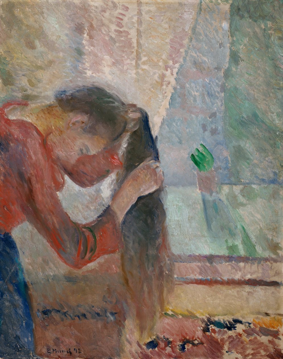 Tyttö kampaa hiuksiaan tekijältä Edvard Munch