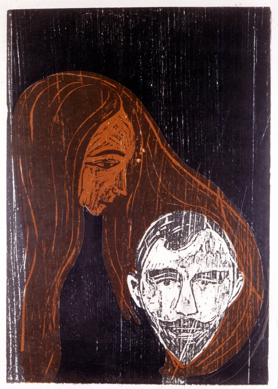 Miehen pää naisen hiuksissa tekijältä Edvard Munch